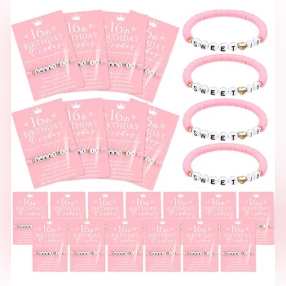 NWT 17 SWEET SIXTEEN PARTY FAVOR FRIENDSHIP BRACELETS. BOX OF 17.